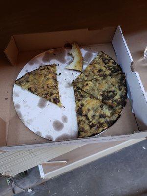 Pesto pizza, not even warm. Like cardboard. $64 for 2 large and 1 small. Island rip off.