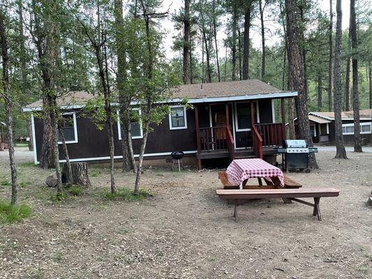 Cabins each have a grill and picnic table outside so you can enjoy meals outdoors.