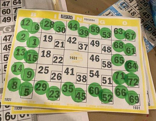 Was a Bingo for Large picture frame but voided for following the mark all numbers rules in writing. Not a local screwed me out of $100