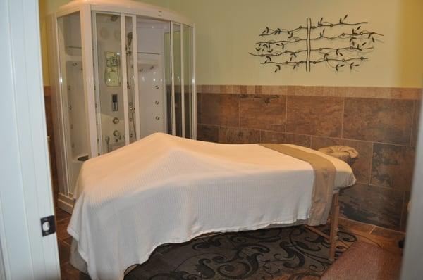 Skin treatment room with steam shower.