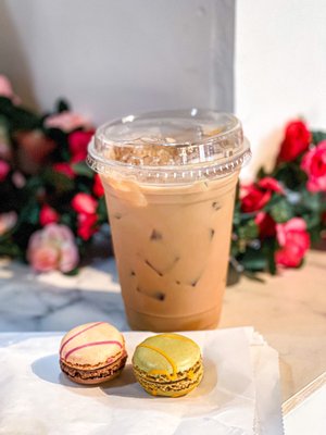 Macarons and a new secret menu item! Iced white chocolate lavender honey latte!