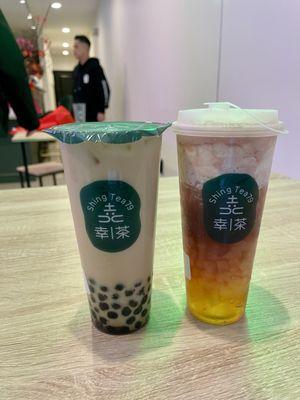 Fresh Milk Bubble Tea Large (includes boba) and Grape with Milk Cap