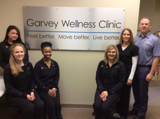 The Garvey Wellness staff. Starting far right: Dr. Garvey, Meg, Brittany, Jamie, Rachel, and Missy.