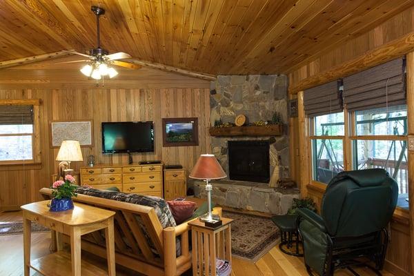 Cozy inside of Heavenly Hideaway Cabin.