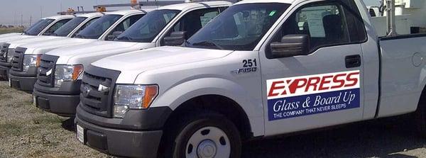 Our trucks are near businesses and homes needing glass repair services.