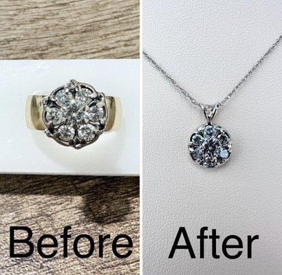 Another stunning transformation! Our client trusted us to create a beautiful pendant featuring the diamonds from her Mother's ring.