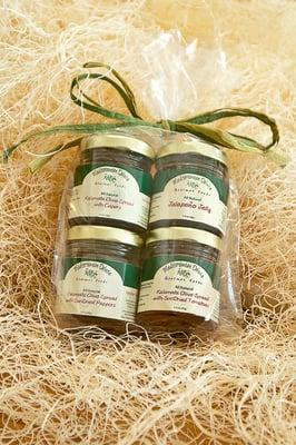 Sampler bag of 3 Kalamata Olive Spreads plus Green Jalepeno Jelly (1.4oz each)