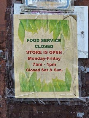 New hours. No Sundays