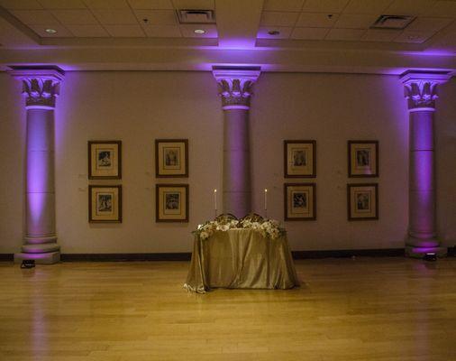 Uplighting used to highlight these beautiful columns