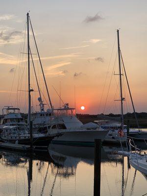 View from outdoor dining area, sunset over Amelia river