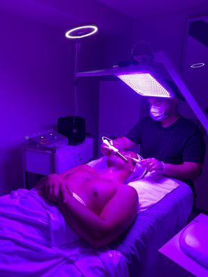 Combination of Microcurrent and LED during our Customized LED Deluxe Facial