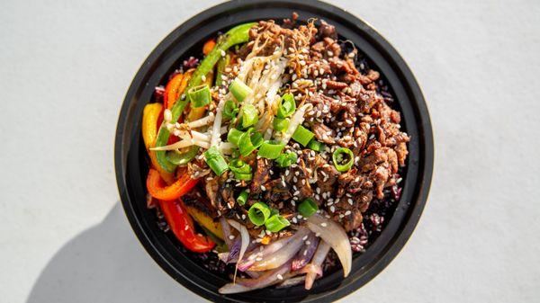 Mongolian Beef Bowl with Berry Rice