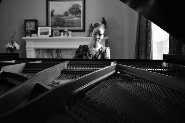 In the studio with our Grotrian Steinweg grand piano.