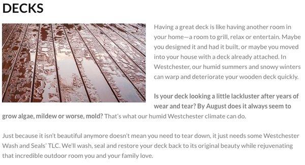 Is your deck looking a little lackluster after years of wear and tear? http://westchesterwashandseal.com/decks/