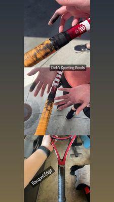 Top 2 pictures - Grip from Dick's Sporting Goods (after playing a match)  Bottom picture - Grip done by Racquet Edge