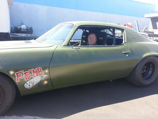 Getting my race on in the "F-Bomb" car from Fast & Furious