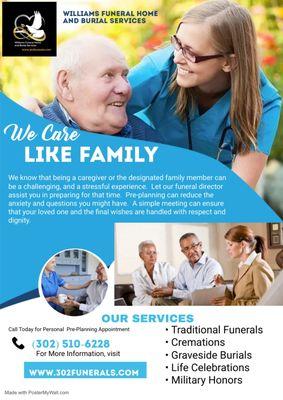 Www.302funerals.com is an hospice affiliated partner.  Contact us to arrange final wishes. 302 510 6228