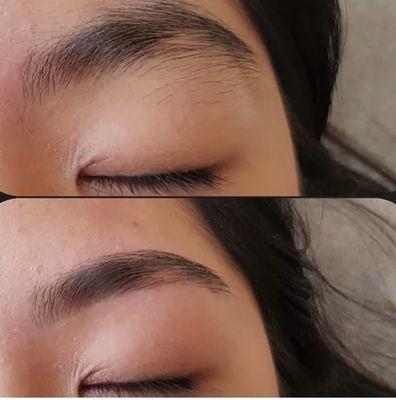 Before and after look of eyebrows threading