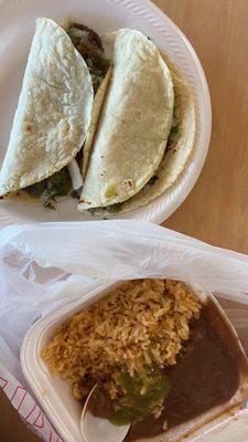 Tacos rice and beans.