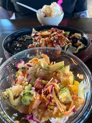 Large poke bowl and chicken teriyaki