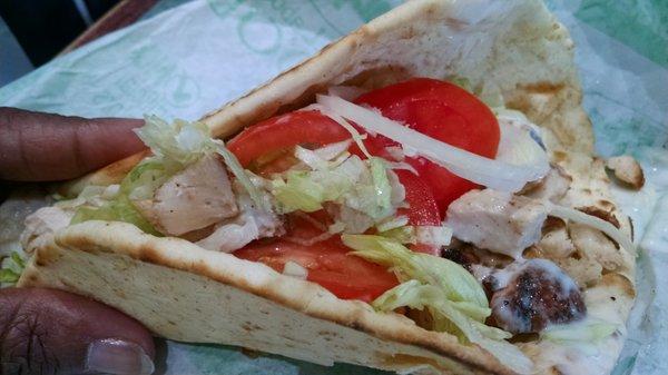 My chicken pita with lettuce and tomatoes.