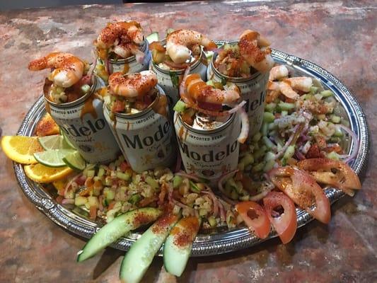 Chelas modernas with ceviche :)