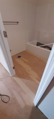 New sub underlayment in bathroom