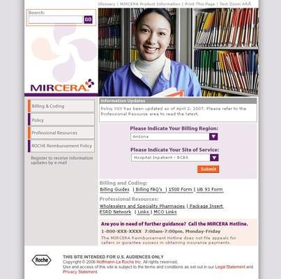 MIrcera Website Design for ROCHE Phramaceuticals