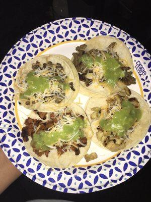 Carne asada and chicken with cheese and guacamole sauce!!!!!! THE BOMB