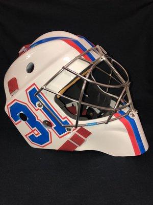 Custom airbrushed goalie mask.