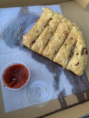 Calzone, two slices down