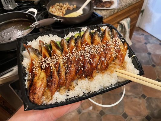 Unaju Don (grilled eel in sauce with sliced avocado over white rice) -- *Takeout*