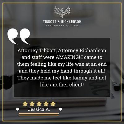 Client Testimonials For Tibbott & Richardson Attorneys At Law In Pennsylvania From Jessica Ash