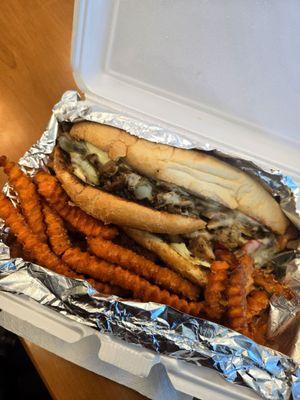 Chicken Philly and Sweet Potato Fries