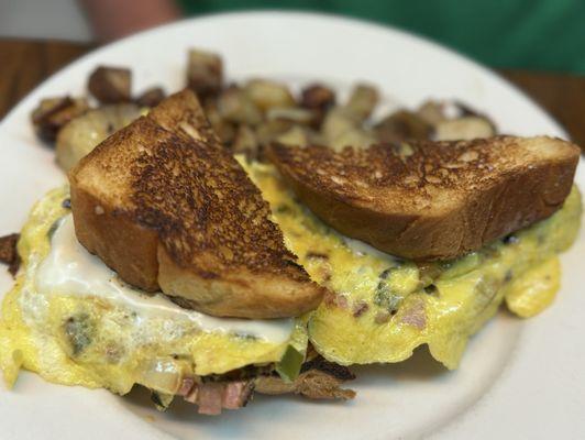 Western breakfast sandwich on Portuguese sweet bread