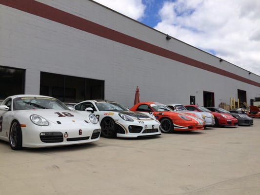 Race cars in for service.