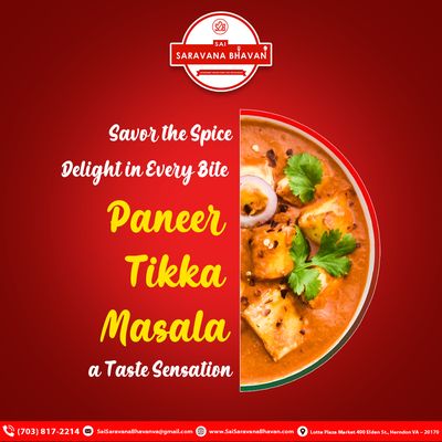 Savor the spice, delight in every bite with our Paneer Tikka Masala!  Order online now at #SaiSaravanaBhavan and experience a taste