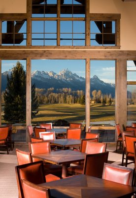 Beautiful Teton view from the North Grille dining room.  Indoor and outdoor patio seating.