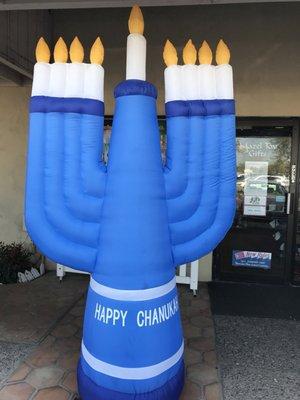 I fun menorah next to The Shul.