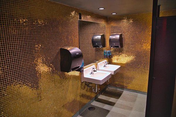 Gold tiled bathrooms! Photo by Patrick Robinson