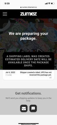 This order has not actually shipped when they said it has