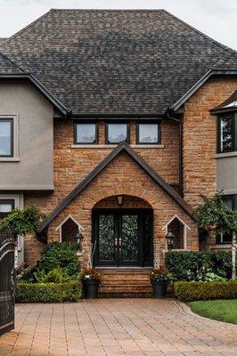 Black Windows create a dramatic view.