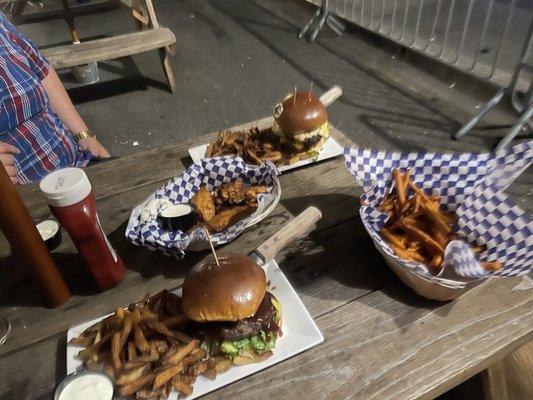 Sweet potato fries, wings, BBQ Burger, Big Kahuna burger