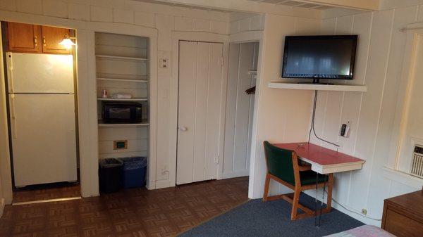 Updated weekly rooms include fridge, microwave, housekeeping, and satellite TV at an affordable price!