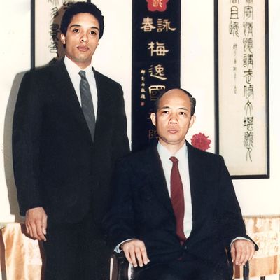 Formal photo of Ving Tsun (wing chun) Grandmaster Moy Yat with his SSA disciple Moy Tung, founder of the Richmond Moy Yat Kung Fu Academy