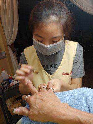 This young lady, Amy,  is sweet, polite and doing beautiful work on my bed neglected nails!