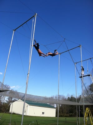 Fly School Circus Arts flying trapeze lessons with Kory Aversa and friends.