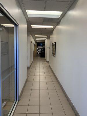 Hallway from showroom to parts and service.