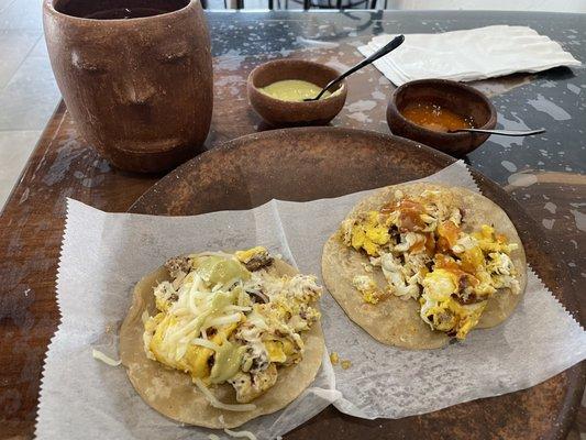 Breakfast tacos are legit!! Sausage, bacon and machaca? Ma..ch something it's gone either way not in the pic because I ate it yum..