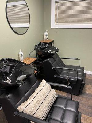 Our relaxing scalp massage and shampoo area.